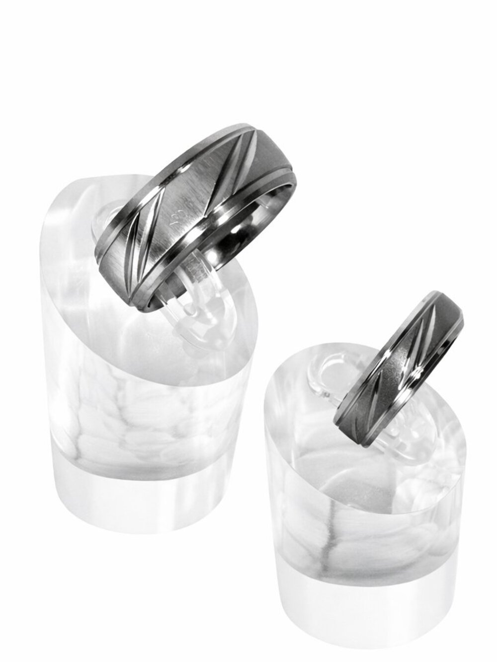 New 8mm & 6mm Matching Stainless Steel Wedding Bands – Diagonal Groove Design